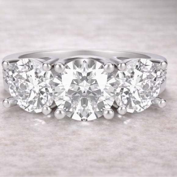 Jewel Eternal Jewelry - 3.5tcw 3 Stone D, VVS1 Moissanite Ring